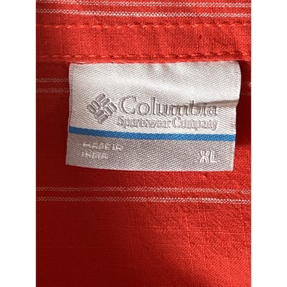 Columbia Womens XL Orange White Stripe Sleeveless Button Up Outdoor Shirt Cotton - Picture 2 of 8